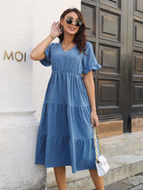 V-Neck Short Sleeve Midi Dress - £17.97 GBP