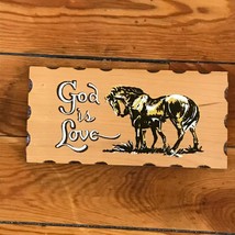 Vintage Small Wood GOD IS LOVE Mare &amp; Foal Horse Religious Wall Plaque H... - £9.02 GBP