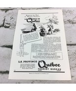 Vintage 1934 Wartime Vacations Quebec Tourist Bureau Canada Advertising ... - £7.73 GBP