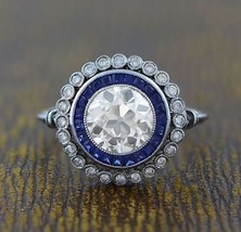 Art Deco Designer 2.8CT Off White Moissanite Sapphire 925 Silver Engagement Ring - £88.21 GBP