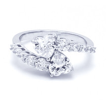 1.35Ct Cuore &amp; Rotondo Diamanti Finti 14K Placcato Oro Bianco By-Pass Anello - $223.63