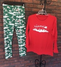 Christmas Pajamas Sz XL Adult Man Woman Red Green Sleigh Santa Sleepwear Extra L - £5.23 GBP