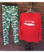 Christmas Pajamas Sz XL Adult Man Woman Red Green Sleigh Santa Sleepwear Extra L - $6.65