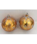 Vintage gold with silver glitter two round Christmas tree ornaments bulb... - $27.16 CAD