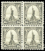 566, Mint NH VF 15¢ Statue of Liberty Block of Four - Stuart Katz - $95.00