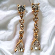 Monet Crystal Earrings Graduated Drop Dangle Bridal Pageant Wedding Gold Tone - £26.01 GBP