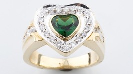 14K Yellow Gold Ladies Diamond Heart Shaped Green Tourmaline Ring Beautiful Gift - £1,087.81 GBP