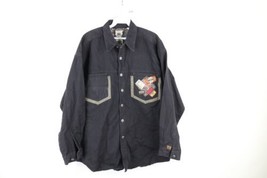 NOS Vintage 90s Streetwear Mens Large Baggy Big Pocket Denim Button Shirt Black - £53.43 GBP