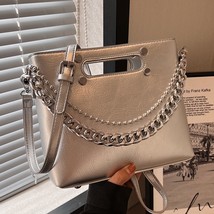 Solid Color Medium Handbags Women  Designer Vintage Chain Crossbody Bags Silver  - £100.18 GBP