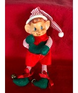 Vintage Xmas Elf Rubber Face Red White Striped Hat Arms &amp; Legs Boots w B... - $21.64 CAD