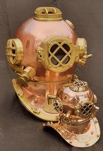 Vintage Diving Helmet Pair 18 inch and 6 inches brass copper Antique Div... - £605.37 GBP