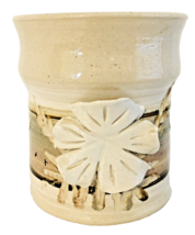 Studio Pottery Handmade Vase Cup with 3D Applied Flower Beige 4&quot;H 3&quot;W Si... - $8.09