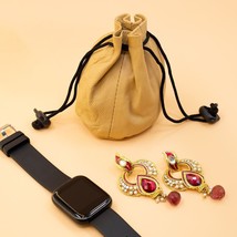 Women&#39;s Soft 100%Leather Drawstring Pouch,Spring Locks Coin Purse Wrist ... - £10.09 GBP