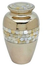 Large/Adult 200 Cubic Inch Mother of Pearl Brass Funeral Cremation Urn for Ashes - £167.25 GBP