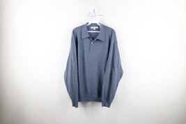 Vintage 90s Streetwear Mens XL Blank Merino Wool Knit Collared Sweater Blue - £39.43 GBP
