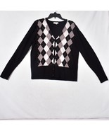 Tweeds Women&#39;s 100% Merino Wool Sweater Sz L Argyle Button Front V Neck - €21,02 EUR