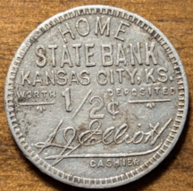 Kansas City, Kansas KS Home State Bank ½¢ Deposit Check Trade Token - $12.19