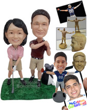 Personalized Bobblehead Golfing Couple Holding Golf Clubs Ready To Hit A Hole In - £124.69 GBP