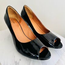 Clarks Indigo Black Patent Leather Peep Toe Heels, Comfort Ortho, Size 1... - $79.00