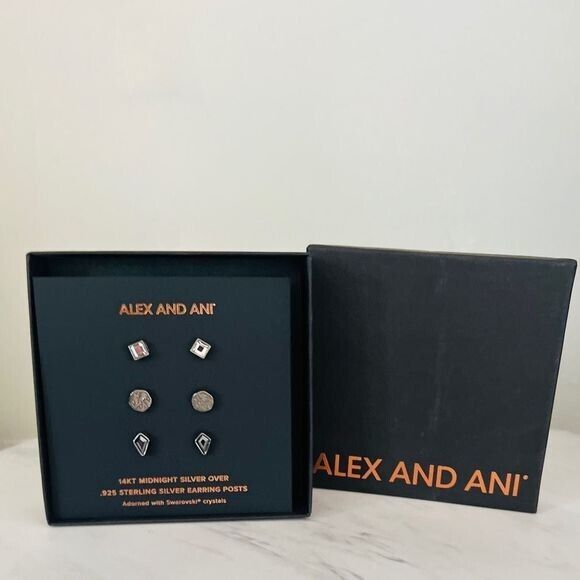 ALEX AND ANI Diamond Jet & Path Of Life Stud Earring Set, NWT - $36.47