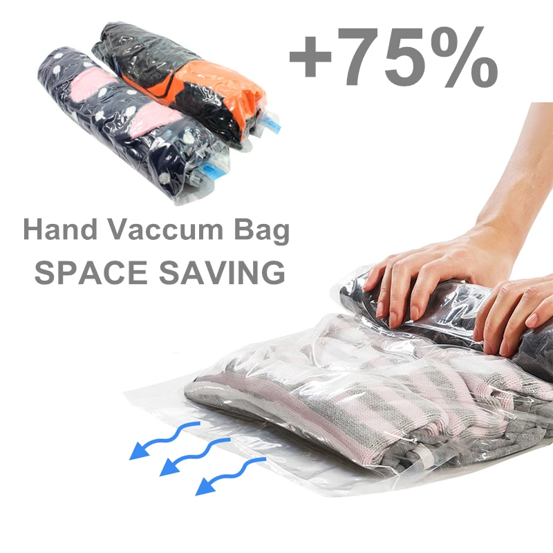 Clothes Compression Storage Bags Hand Rolling Clothing Vacuum Bag Packing Sacks  - £18.78 GBP