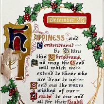 Happiness Victorian Christmas Greeting Card 1900s Xmas Gold Bells PCBG11B - £17.96 GBP