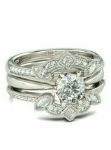 Vintage 14k Weiß Vergoldet Moissanit Solitaire Runder Ring Wrap - $128.57