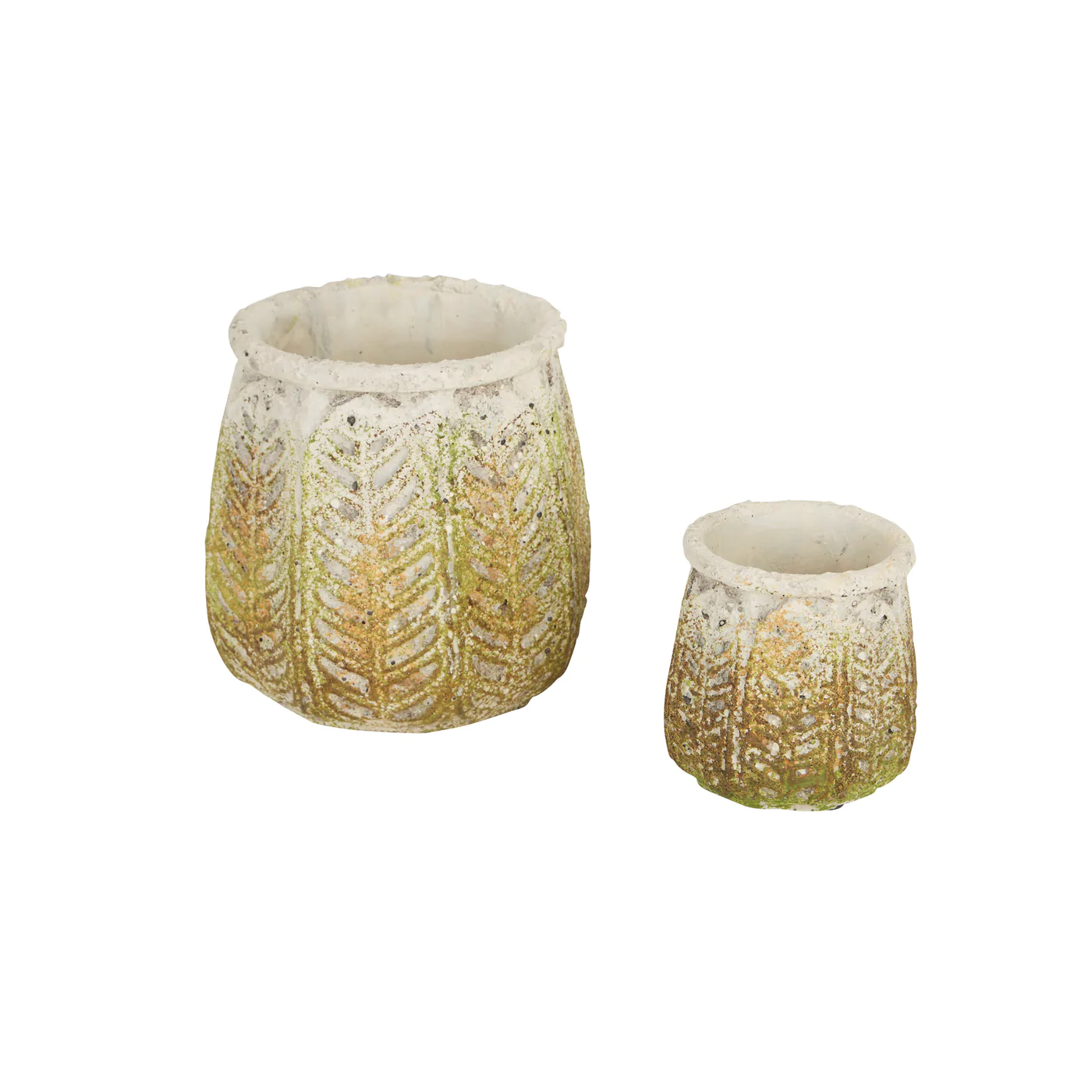 Ancient Leaf Cement Flower Pot Set/2 - £28.90 GBP