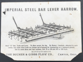 Bucher &amp; Gibbs Plow Co Imperial Steel Bar Lever Harrow Victorian Trade C... - £14.33 GBP