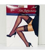 NEW Hanes Silk Reflections Lace Top Thigh Highs AB Barely Black Sandalfoot - $9.89