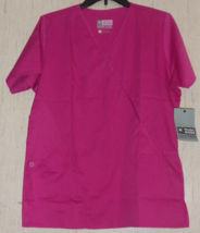 Nwt Womens Wonder Work Durable Stretch Comfort Fuchsia Pink Scrubs Top Size M - £18.60 GBP