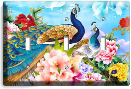 Floral Peacock Birds Colorful Feathers 3 Gang Light Switch Wall Plate Room Decor - £13.37 GBP
