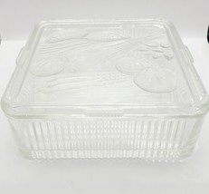 Vintage Federal Ribbed 8.5x8.5 Clear Glass Square Refrigerator Dish w/Veggie Lid - £10.84 GBP