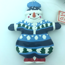 Dept 56 Xmas Ornament Snowman Ceramic Winter Wreath Crafts Snow People Tree Vtg - £9.63 GBP