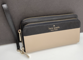 Kate Spade Staci Large Carryall Beige Black Leather Wristlet K5786 NWT $... - £69.78 GBP