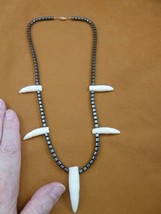 (G159-801) FIVE GATOR Alligator Tooth Teeth hematite gemstone bead 20&quot; N... - $77.09 CAD