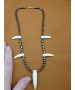 (G159-801) FIVE GATOR Alligator Tooth Teeth hematite gemstone bead 20&quot; N... - $77.13 CAD
