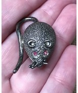 Vintage 1 1/4 Inch Sparkly Silver Tone Red Eye Mouse Rat Brooch Lapel Pi... - $14.85