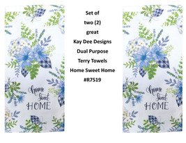 KAY DEE DESIGNS &quot;Blue Flowers Home&quot; R7519 Two Dual Purpose Terry Towels~... - $15.96