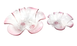 2 Mikasa Bowls Crystal Rosella Pink Ruffled Vtg Raised Floral Lg 11&quot; Sm 8&quot; Feet - £34.41 GBP