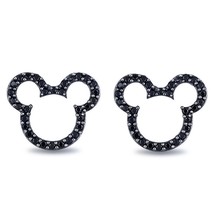 925 Argento Sterling 0.38Ct Finto Nero Diamante &amp; Minnie Mouse Orecchini a Lobo - £58.08 GBP