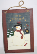 Wooden Merry Christmas Snowman Painting Holiday Decoration Hanging Sign ... - $9.95