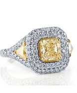 GIA Certified 2.45 Carat Light Yellow Radiant Diamond Engagement Ring 18... - £4,857.55 GBP