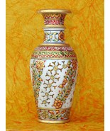 9&quot; Marble Stone Flower Vase Grill Hand Carved Pot Handicraft Meenakari P... - £77.07 GBP