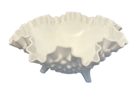 Fenton Hobnail  White Milk Glass 3 Footed Ruffle Rim Candy Bowl Vintage ... - £15.69 GBP