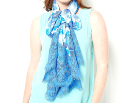 Isaac Mizrahi Printed Lace Trimmed Scarf- Blue, One Size - £13.72 GBP