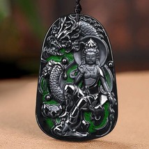 Dragon and Guanyin Real Authentic Black Jade Pendant Necklace,  100% A Grade Omp - £81.08 GBP
