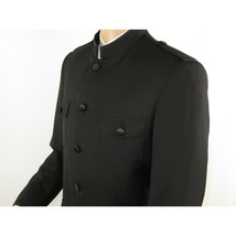 Men Apollo King Banded Collarless suit Mandarin Military Style 5button K1 Black image 11