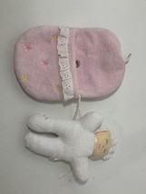 Eden vintage small white plush baby doll  terrycloth pink sleeping bag hangs - £15.81 GBP