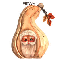 6 Inch Wooden Santa Claus Gourd Hand Painted Off White - £19.35 GBP